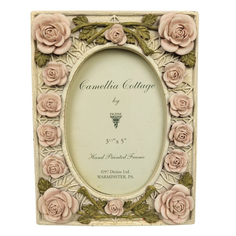 Vintage Camellia Cottage Hand Painted Pink Rose Picture Frame Dezine Ltd NWT